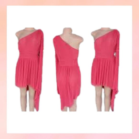 Dresses & Skirts - Stunning Coral One-Shoulder Pleated Dress- Small